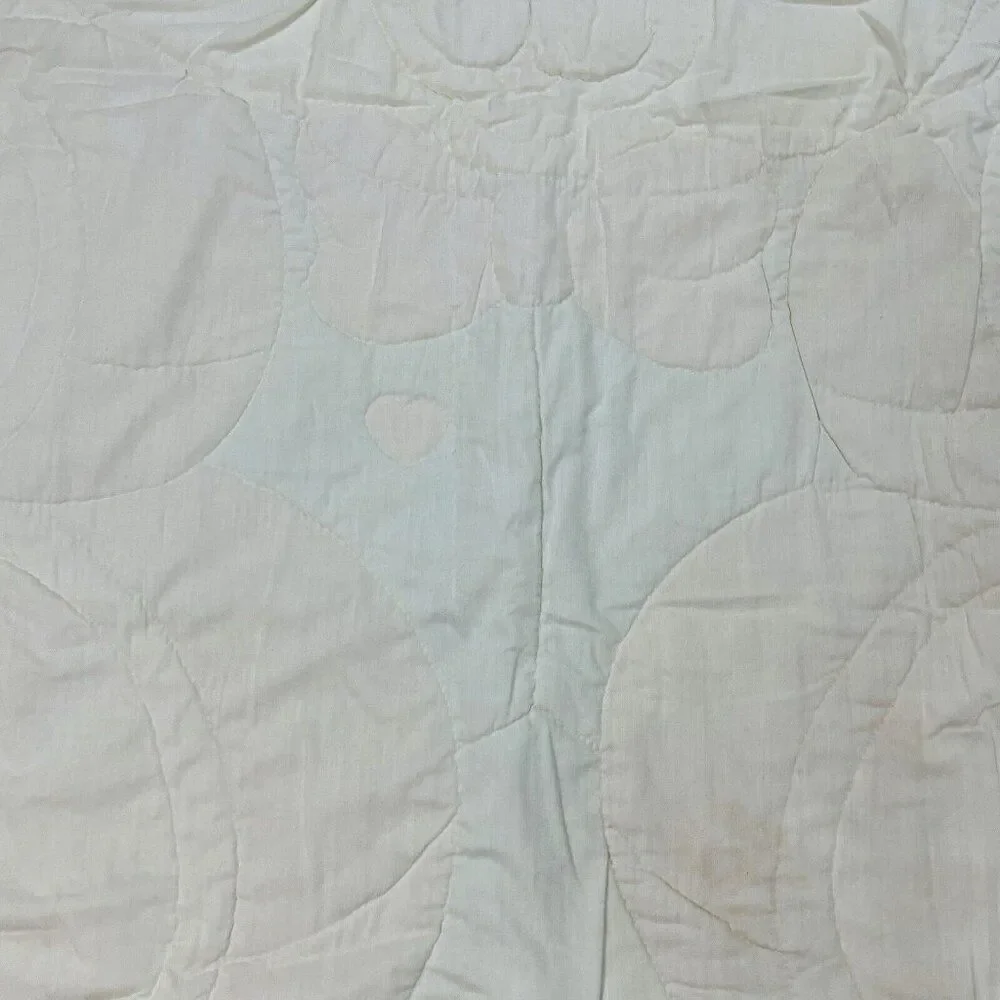 Vintage Quilted Teddy Bear Lace Trim Blanket 48 x 37 Nursery Baby Cute Kawaii